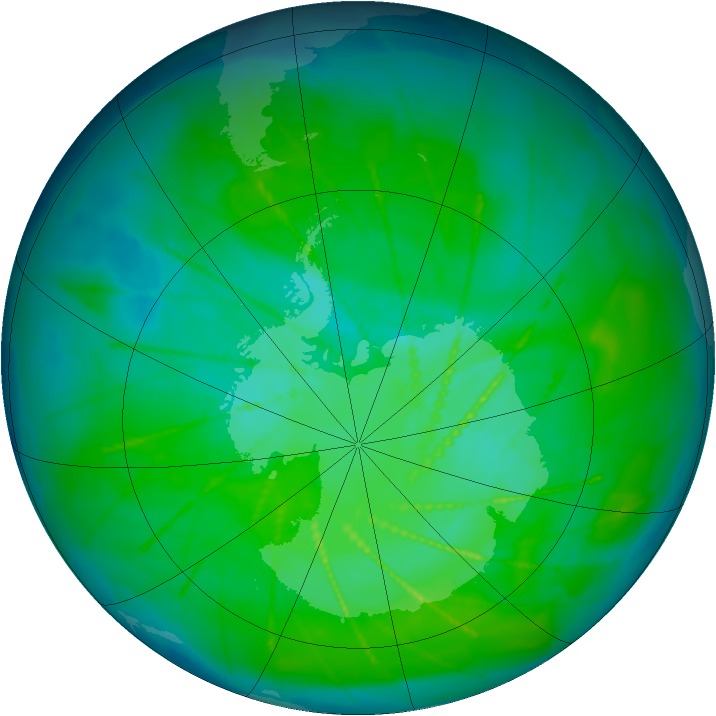 Antarctic ozone map for 28 December 2009